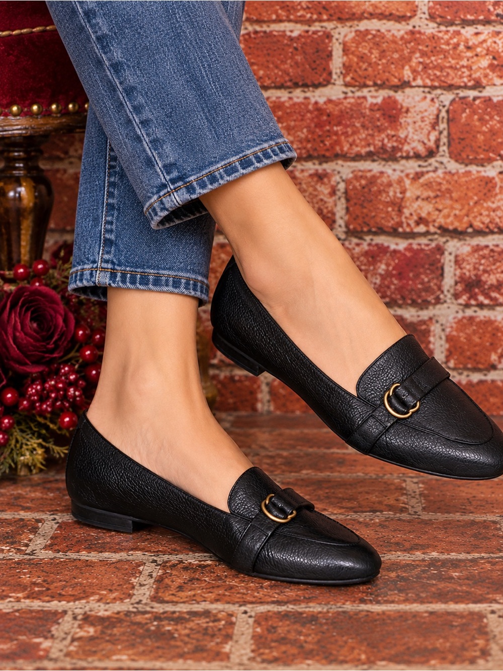 Talbots Black Pebbled Napa Leather Ryan Buckle Loafers